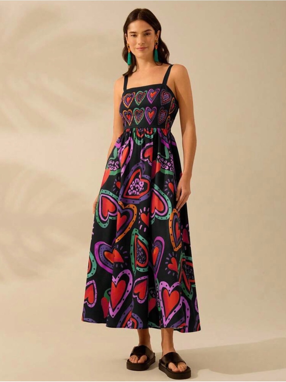 Black Heart-Print Sundress Midi to Maxi - New Boutique
